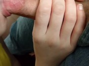 submissive takes her time polishing Sir's cock and plays with his Gift 4/16