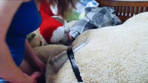 Fucking a teddybear with a condom