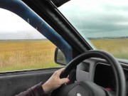 Sexy MILF stopped car, fingers masturbates wet pussy. Random passerby watches. Public masturbation 2/16