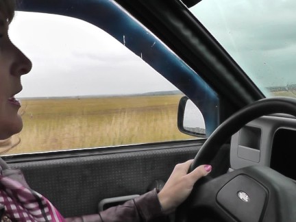 Sexy MILF stopped car, fingers masturbates wet pussy. Random passerby watches. Public masturbation