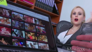 Blonde big tits Milf sucks massive geek cock before hard fucking