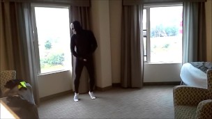 masked socked morph jerking off in hotel room windows