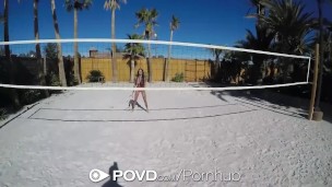 POVD Backyard badminton massage anal fuck with busty Anissa Kate