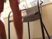 The sister sat on a chair and pissed off the balcony 4/16