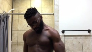 Stroking my BBC in the gym bathroom (w/ cumshot!)