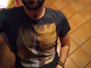 Hot guy jerks off and cums in front of a mirror
