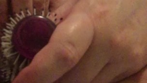 Hardcore Fucking Pussy with Round Hairbrush and Tied Up Clit