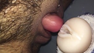 Huge pumped transman cock fucking wet pocket pussy in shower