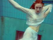 Redhead Diana hot and horny in a white dress