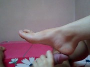 Handjob with dickhead rubbing on sole until cum hard on her heel