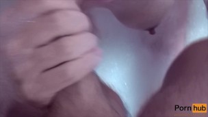 Amateur blowjob in the bathroom from a teen with big tits - cum in mouth