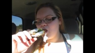 Fat ass bitch eats a candy bar
