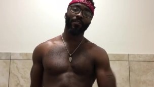 Stroking my dick in the gym bathroom again (w/ *small* cumshot)