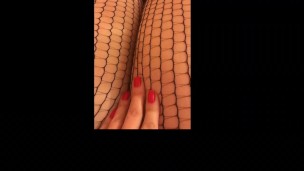 Big tit blonde pussy play in fishnets moaning