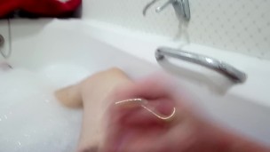 Bath time play with my pierced cock (Prince Albert) No Cumshot