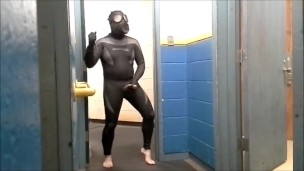 enemy frogman jerks off in gym hall