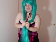 Chubby Miku Hatsune teases and fucks self