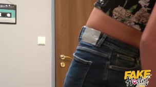 Fake Hostel - Cute young backpacker given squirting orgasm by Hostel owner