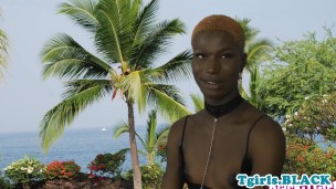 Black lingerie tgirl stripping before jerking