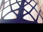 Curvy blonde in tight black dress 8/16