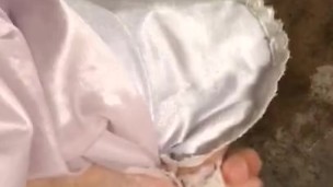 Pissing her pretty Nightgown in the Garage