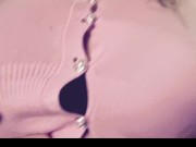 Curvy blonde in g string and tight pink sweater 4/16