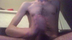 Horny hairy guy jacking off till he explodes