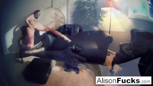 Alison gets out of her purple lingerie