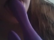 Chubby girl sucking dildo then playing with herself