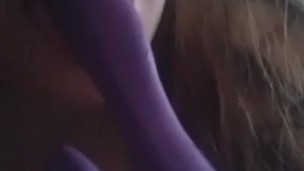 Chubby girl sucking dildo then playing with herself