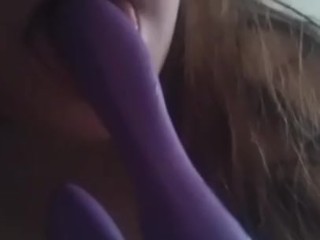 Chubby girl sucking dildo then playing with herself
