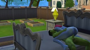the black Hulk and Smurffet Sims 4