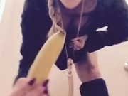 Big Tittie White Girl Takes Long Raw Banana in her Holes at Work!