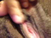 Petite ebony rubbing big clit, playing with boobs 12/16