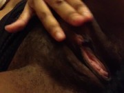 Petite ebony rubbing big clit, playing with boobs 3/16