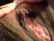 Petite ebony rubbing big clit, playing with boobs