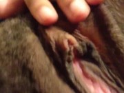 Petite ebony rubbing big clit, playing with boobs 8/16