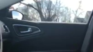TS jerk off and cum in car
