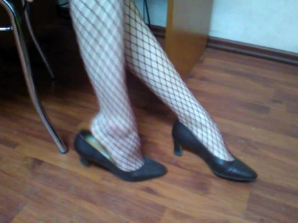 Plaiyng around with heels then giving epic fishnet footjob