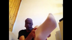 YOUNG GUY TEASE FEET AND LEGS IN WHITE TIGHTS / PANTYHOSE