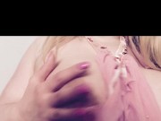 Curvy blonde in pink lingerie 6/16