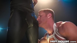 HotHouse Leather Boy Makes Big Dick Muscle Daddy Cum!