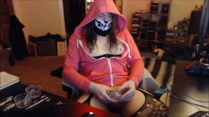 Hot Pink Skeleton Femboy Cums Hands Free With Cockcage and Fleshlight