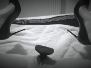 Fisting prep in Louboutins, large pussy plug stretching