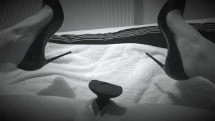 Fisting prep in Louboutins, large pussy plug stretching