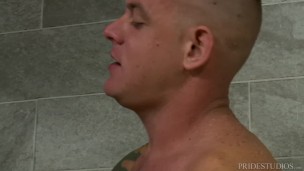 Horny 4 Hairy Guys, Tattoos & Big Dicks In A Public Shower!