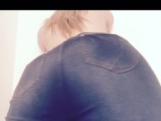 Curvy blonde booty in fishnets and tight jeans 9/16