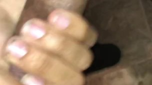 Jerking off my big black cock BBC