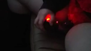Naughty Nicole orgasms multiple times outfucking her toy in the car