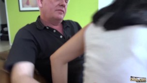 College teen nympho takes grandpa cock in her mouth and big facial